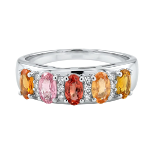 Multi Sapphire and Diamond <b>Ring</b> in 92.5 Sterling <b>Silver</b> KLSR-11817 - Product Image 1