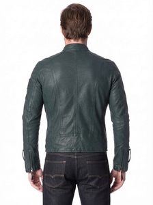 Veste en cuir pour homme, col montant, fermeture éclair intégrale, manches longues, veste décontractée tendance avec plusieurs poches - Product Image 3