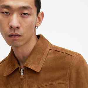 Custom Wholesale <b>Men</b> Genuine <b>Suede</b> Leather <b>Jacket</b> Vintage Casual Zip Up Brown Real Leather Coat Outerwear - Product Image 6