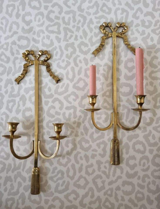 Vintage Aluminum Wall Candle Sconces Double Arm Taper Holders with <b>Ribbon</b> Bow Tassel Design Handmade Christmas & <b>Easter</b> Decor - Product Image 6