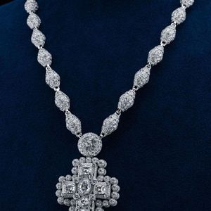 Vintage <b>Cross</b> Pendant Necklace Women's Moissanite 925 <b>Silver</b> Rhodium Plated Link <b>Chain</b> Wedding Jewelry - Product Image 1