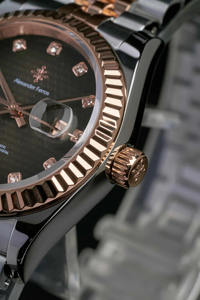 Montre de mode Alexander Ferros en acier inoxydable avec cristal saphir, étanche 50 m, fermoir caché à bouton-poussoir, cadran rond 8192D/01 - Product Image 5