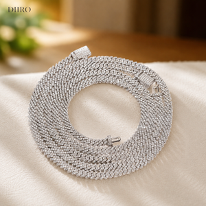 Collier chaîne en argent sterling 925 avec diamants ronds et double halo pavé pour homme – Bijou de soirée - Product Image 4
