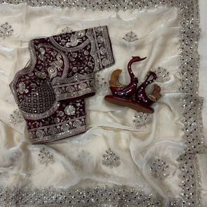 Premium Designer <b>Satin</b> <b>Saree</b> with Rich Embroidery Sequence Work, Heavy Border, Butta Design & Ready Blouse - Product Image 1