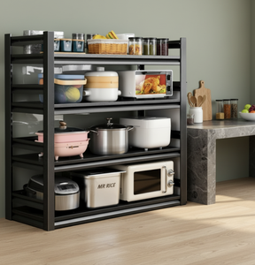 Support de four à micro-ondes à quatre niveaux en acier au carbone, réglable, non pliable, imperméable, étagère de rangement de cuisine robuste sur pied - Product Image 4