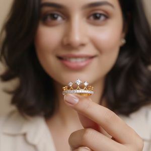 แหวนมงกุฎราชินีสุดหรู สีทอง ดีไซน์โรยเพชรตลอดวง สำหรับเจ้าสาว งานแต่งงาน งานหมั้น งานเลี้ยง แฟชั่นเครื่องประดับ - Product Image 4