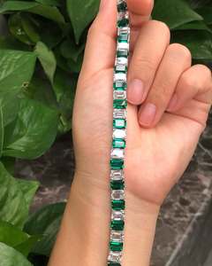 Bracelets de mariée en argent Sterling 925, émeraudes vertes, pierres en zircone cubique, bijoux de costume de mariage pour femmes - Product Image 6