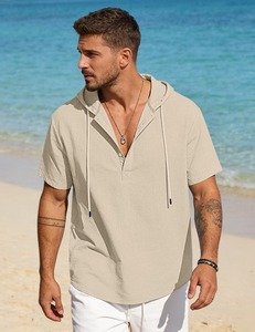 เสื้อเชิ้ตฮีเลนี่ผ้าฝ้ายลินินสำหรับผู้ชาย แขนสั้น ใส่สบายๆ สำหรับฤดูร้อน ชายหาด น้ำหนักเบา ทรงหลวม รับผลิตตามแบบ OEM ODM จากผู้ผลิตและผู้จัดจำหน่าย - Product Image 4