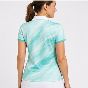 Polo personnalisé pour femme en tissu marbré aquarelle menthe, séchage rapide, respirant, manches courtes, uniforme d'équipe de golf WPS-0779 - Product Image 4