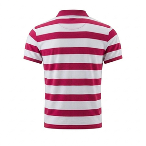 Chemises polo en tricot pour hommes sur mesure, manches courtes, respirantes, séchage rapide, chemises polo de golf tendance, rayées roses et blanches, OEM - Product Image 2