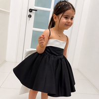 Robe de Soirée de Luxe Noire et Blanche pour Filles, Sans Manches, de Créateur, en Satin Lourd avec Grand Nœud, Élégante pour Anniversaire et Mariage