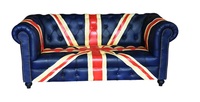 Canapé Chesterfield en cuir de luxe Union Jack, vintage, capitonné, 2 places, avec accoudoirs roulés, pour salon, hôtel, salle de séjour