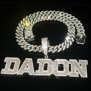 <b>Iced</b> <b>Out</b> Cuban Link <b>Chain</b> Necklace 925 Silver Moissanite Pendant Rhodium Plated Hip Hop Jewelry for Men Women Party Occasion - Product Image 2