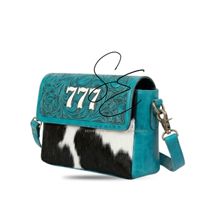 Bolso Bandolera de Cuero Repujado con Patrón de Piel de Vaca, Estilo Western Vintage, Bolso de Hombro para Mujer, Diseño 777, Color Azul Verde - Product Image 2
