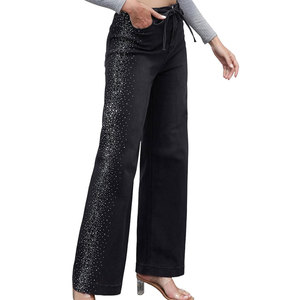 Prix de gros, pantalons en jean personnalisés avec strass, tissu extensible en mélange de coton, avec service de fabrication sous marque privée - Product Image 1