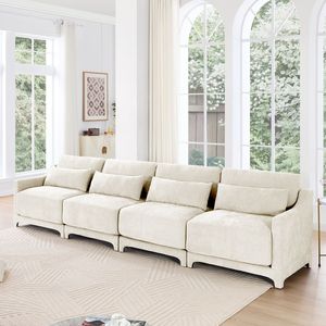 Divano Ergonomico a Quattro Posti in Ciniglia con Cuscino Lombare, Spugna ad Alta Resilienza, Telaio in Legno Massello, Facile Installazione per Soggiorno - Product Image 1