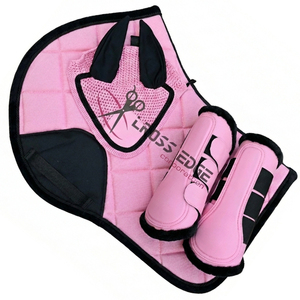 Matching Horse Saddle Pad <b>Set</b> - Shock Absorbing English Riding Pad with <b>Crochet</b> Fly Veil Ear Bonnet & Impact Protection Boots - Product Image 1
