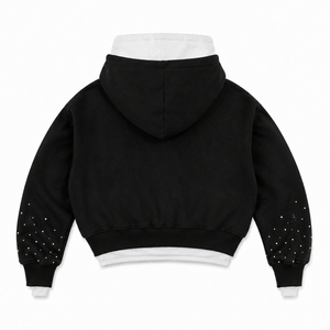Custom Double Layered Zip Up Hoodie Men Rhinestone Graphic Heavyweight Cotton Vintage Y2K Angel Oversized <b>Punk</b> Streetwear <b>Jacket</b> - Product Image 2
