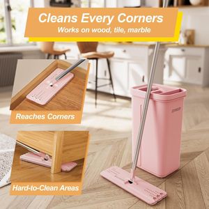 Secchio per Mop Rosa con Set di Strizzatori e 3 Panni in Microfibra Riutilizzabili, Sistema di Autopulizia Senza Mani per Uso Domestico - Product Image 4