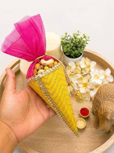 Handmade <b>Cone</b> Pouch with Stiff Lining for Sweets and Dry Fruits, Decorative Wedding Favor Gift Packaging <b>Bag</b> - Product Image 3