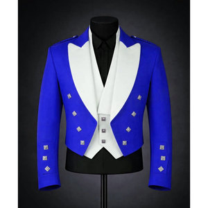 <b>Men</b>’s Wedding Highland Blue Prince Charlie <b>Jacket</b> & <b>White</b> Vest Scottish Kilt Outfit Wholesale 2026 - Product Image 1