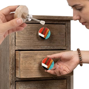 <b>Rustic</b> Round Wooden Drawer Knobs With Multi-Color Resin Inlay Easy Installation For Dresser Cabinet Furniture Handle - Product Image 1