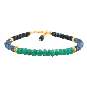 Bracelet triple pierres précieuses saphir bleu émeraude et perles perlées d'obsidienne bijoux en pierres précieuses Bracelet cadeau pour filles et femmes - Product Image 1