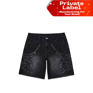 Shorts en jean personnalisés pour femme, noirs délavés, déchirés, à franges, style vintage, épais - Product Image 1