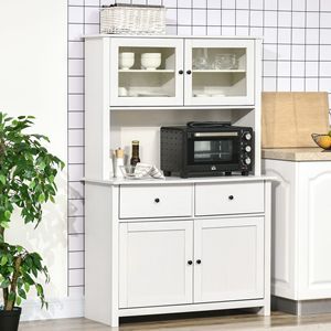 "Modern 4-Shelf Glass Door Kitchen Pantry <b>Cabinet</b> with Drawers for Microwave Countertop <b>Storage</b>" - Product Image 2