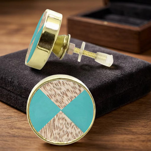 Brass Cabinet Knob Teal Wood Pattern Modern Style Furniture Handle for Kitchen Dresser Bathroom Warehouse <b>Doors</b> Eco-Friendly - Product Image 1