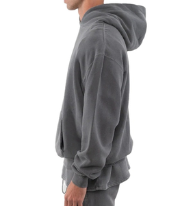 <b>Men's</b> Gray Hooded <b>Sweatshirt</b> Loose Fit Woven Eco-Friendly 180g Casual Solid Color Spring Wear - Product Image 2