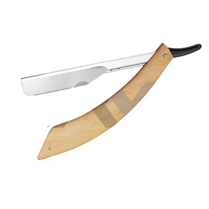 Kit de rasoir droit professionnel avec 10 lames à double tranchant remplaçables en acier inoxydable, manche incurvé en bois, pour le soin masculin - Product Image 1
