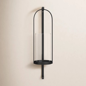 Wall-Mounted Black Steel Candle Holder With <b>Glass</b> Cylinder <b>Heat</b> <b>Resistant</b> Home Decoration Modern Design - Product Image 3