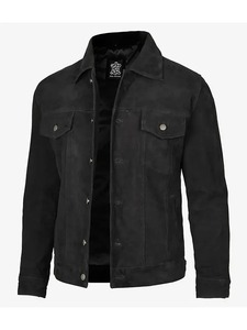 <b>Men</b>’s Black <b>Suede</b> Trucker <b>Jacket</b> Premium Genuine <b>Suede</b> Leather Vintage Casual <b>Jacket</b> - Product Image 2