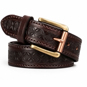 Ceinture en cuir de vachette façonnée à la main, style western vintage, boucle à ardillon sculptée florale, ceinture en cuir véritable pour hommes et femmes - Product Image 1