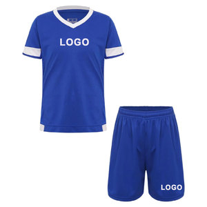 Conjunto de Camiseta de Fútbol Personalizable con Cuello en V Azul para Niños, 100% Poliéster, Absorbe la Humedad, Uniformes con Impresión por Sublimación - Product Image 1
