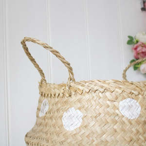 Handmade <b>Foldable</b> White Polka Dot Seagrass <b>Basket</b> <b>Foldable</b> - Multifunctional Home Storage Wholesale Made in Vietnam - Product Image 3