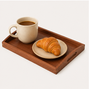 Premium Teak Wood Serving <b>Tray</b> With Cut-Out Handles Durable Rectangular Wooden <b>Tray</b> For <b>Breakfast</b> Coffee And Snacks Decoration - Product Image 2