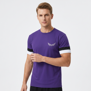 Maillot à manches courtes pour homme, col rond, logo brodé, évacuation de l'humidité, coupe classique, vêtements pour adultes, couleur violette - Product Image 2