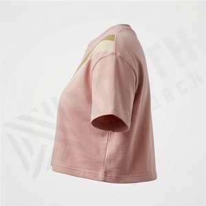 Ladies <b>Blouse</b> Cotton Plain Short Sleeve Stretchable Apparel Women Cropped Tees Activewear Breathable Customized Color - Product Image 3