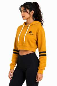 Sweat-shirt à capuche court zippé unisexe en molleton, coupe oversize, pour l'hiver, décontracté, écologique, 100% coton, jaune et noir - Product Image 4