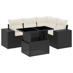 Set Divano da Giardino in Rattan Nero Crema con Tavolo, 4 Posti, Arredamento da Esterno dal Design Contemporaneo - Product Image 4