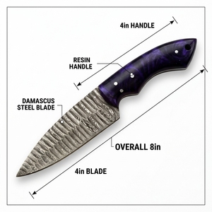 Couteau à Découper en Acier Damas Fait Main en Gros, Manche en Résine Violette, Couteau à Lame Fixe EDC pour la Chasse et l'Extérieur, Fabricant - Product Image 2