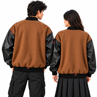 Blousons universitaires de baseball grande taille en coton molletonné avec manches en cuir PU, personnalisables pour la vente en gros