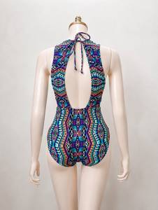 Maillot de bain une pièce imprimé aztèque, col halter, taille haute, coloré, pour femme - Vente en gros fabricant - Product Image 2
