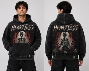Sudadera con Capucha Extra Grande para Hombre SINEWY, Color Negro, Estampado de Esqueleto sin Corazón, Estilo Punk, Felpa Francesa de Algodón - Product Image 3