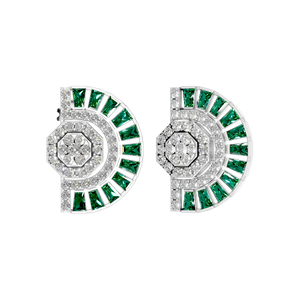 Pendientes de tuerca finos de Plata de Ley 925, piedra preciosa Esmeralda natural, Diseño de Medio Aro, oro blanco, certificado IGI, diamante, fiesta de moda - Product Image 2