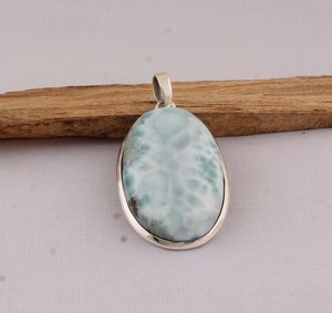 Collar con Colgante de Malaquita Natural Vintage al por Mayor, Plata de Ley 925, Engaste Ovalado Grande, Piedra Azul Caribeña - Product Image 3