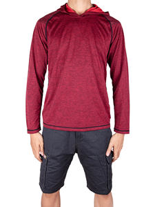 Men's Long Sleeve Hooded Fishing Shirt UPF 50 Sun Protection Pullover <b>Top</b> Red Solid Color Quick Dry Polyester - Product Image 1