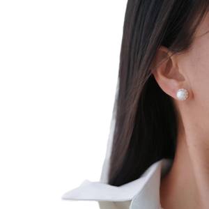 S925 Silver <b>Fine</b> <b>Stud</b> <b>Earrings</b> Good Quality 9-10mm Freshwater Pearl Smooth Clean and Beautiful Earnail Design - Product Image 4